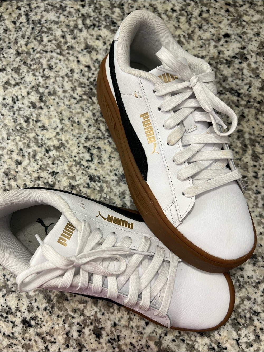 Puma White Leather Sneakers with Black Stripe and Gum Platform - Picture 3 of 3